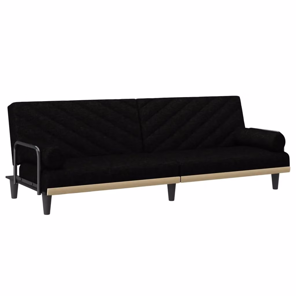 Divano Letto Moderno vidaXL con Braccioli in Tessuto Nero L: 205 cm, P: 89 cm, H: 70 cm – 2
