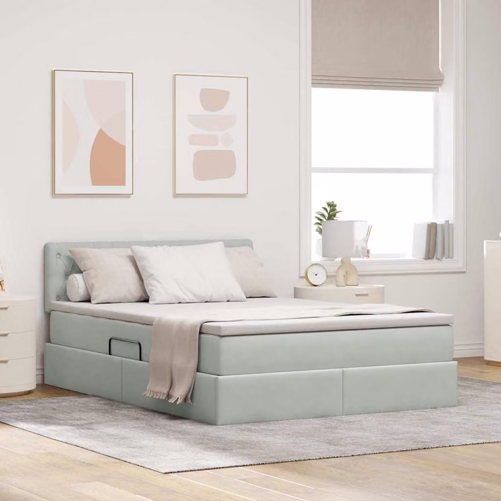 Letto con Contenitore vidaXL in Velluto Grigio e Bianco L/P/H: 140 x 200 x 88 cm – 1
