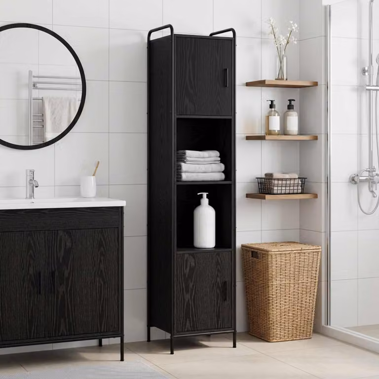 vidaXL Mobile da Bagno Rovere Nero 46 x 36 x 181 cm