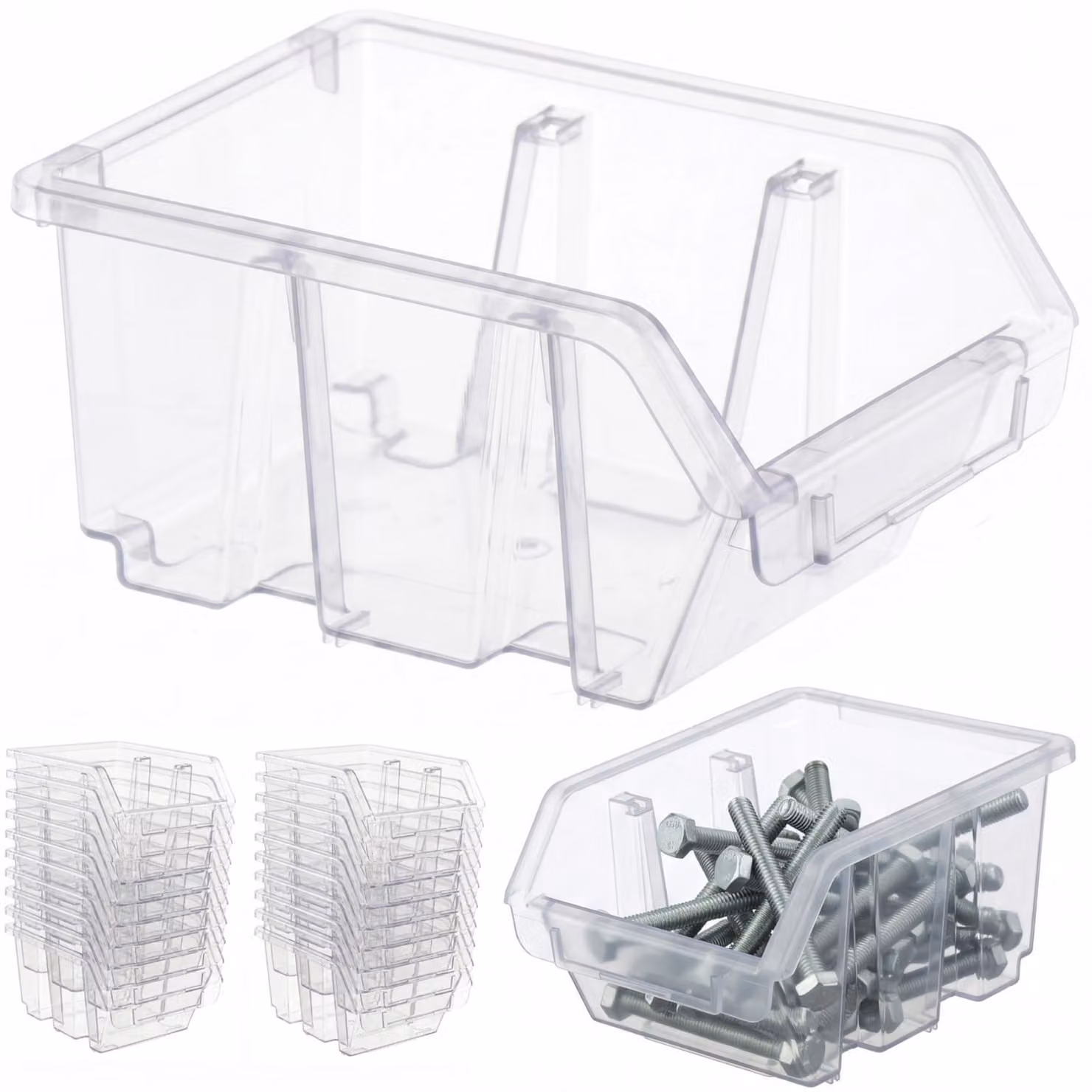 botle 20x Scatola per smistamento, scatola da magazzino, scatola impilabile, cassetta impilabile da officina, contenitore a vista, scatola trasparente 11,5x8,5x6 cm, scatola per smistamento, scatola in plastica, scatola da garage, scatola per attrezzi per