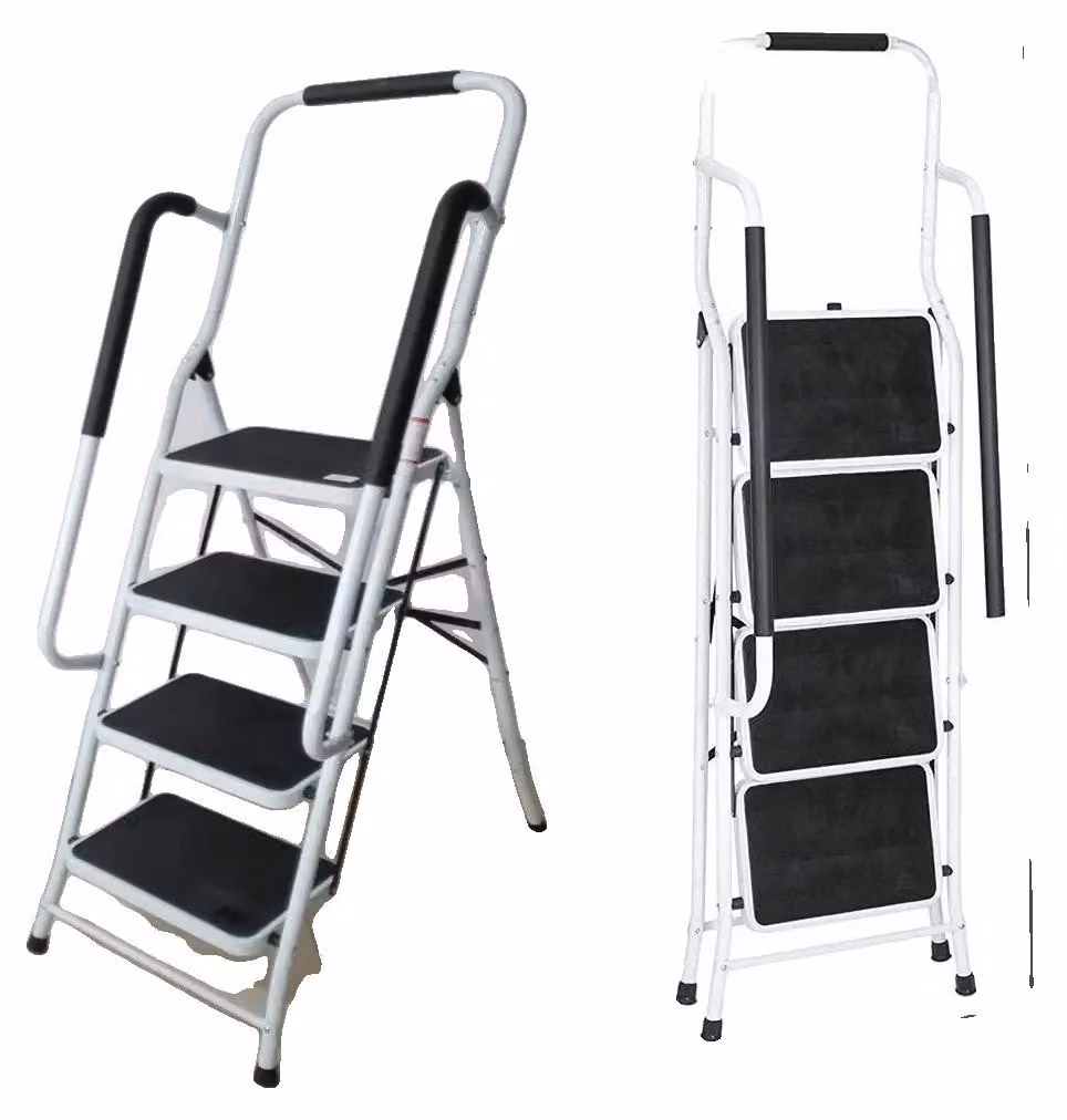 Scala a pioli, 4 gradini, design di sicurezza antiscivolo, BIANCO, taglia 4XL
