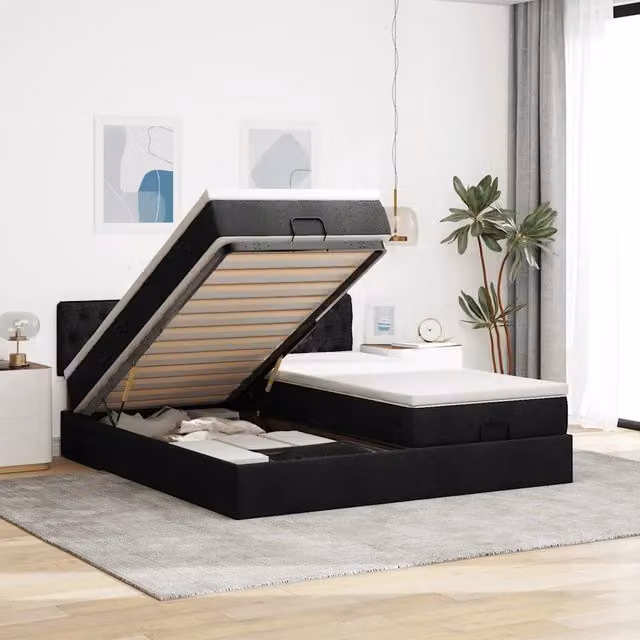 Letto con contenitore a sollevamento vidaXL in tessuto nero e bianco L: 180 cm, P: 200 cm, H: 280 cm – 1