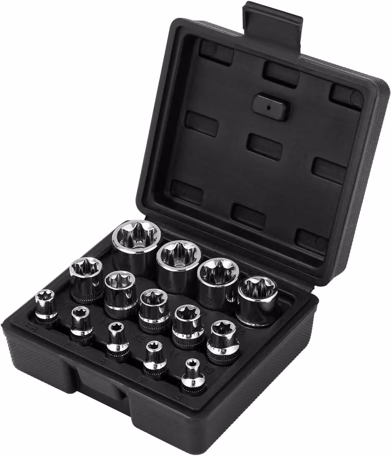 Set di chiavi a bussola Torx, 14 pezzi, profilo E, acciaio CR-V, dimensioni E4-E24, per riparazioni