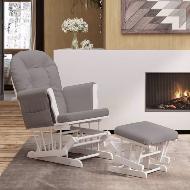 vidaXL Poltrona Glider con Sgabello Grigio Chiaro in Tessuto e Struttura in Legno Massello