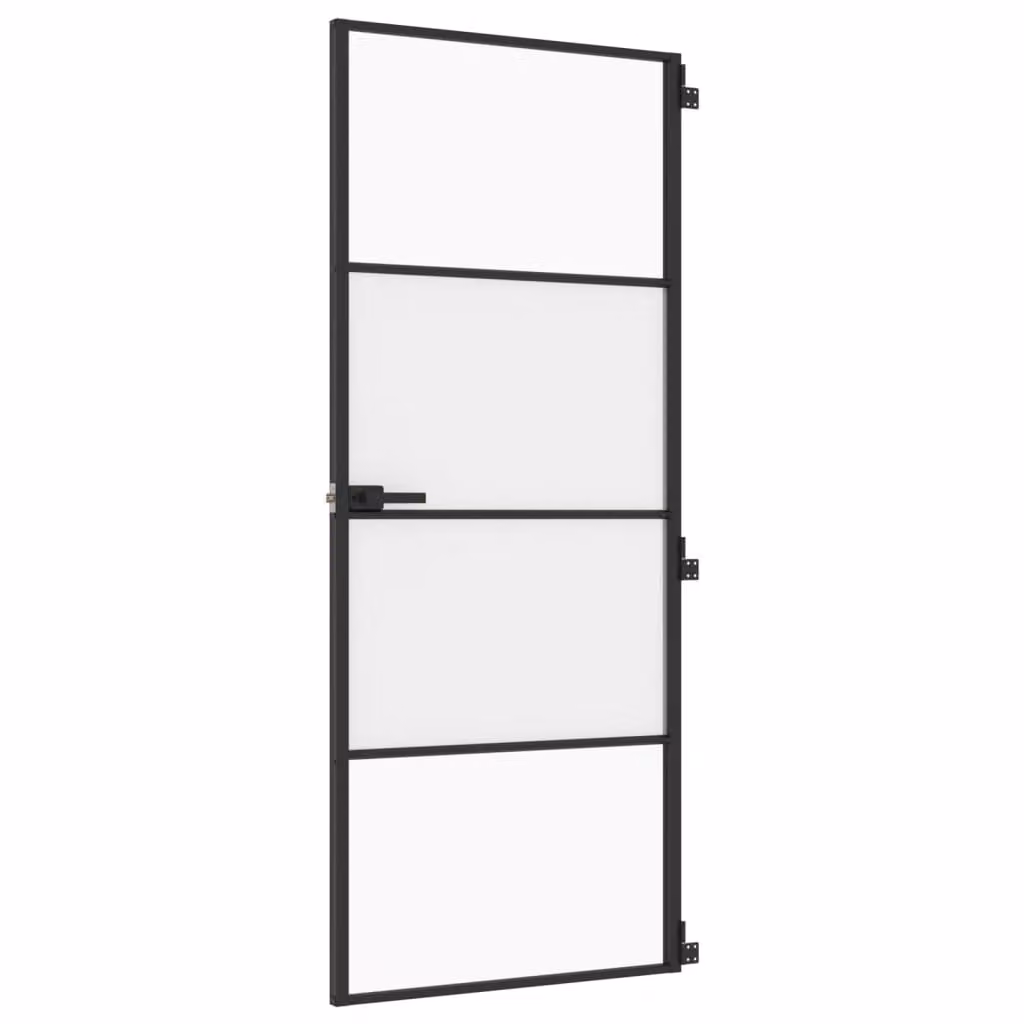 Porta per Interni Nera 83x201,5cm Vetro Temperato e Alluminio