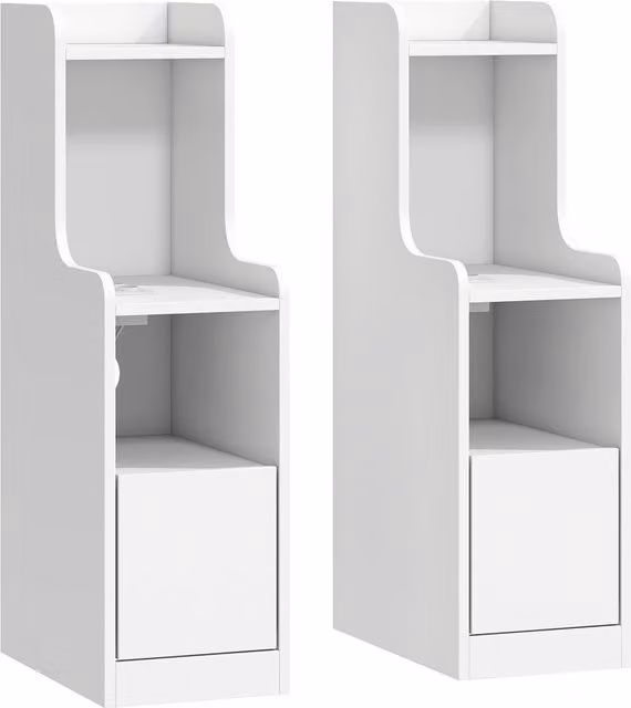 Set di 2 comodini HOMCOM bianchi con stazione di ricarica, cassetto e ripiani aperti