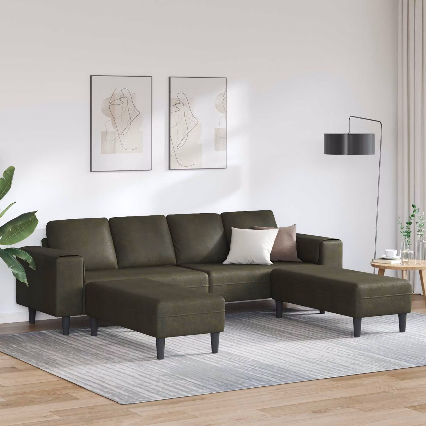 Set di divani da soggiorno vidaXL in tessuto verde militare con cuscini inclusi