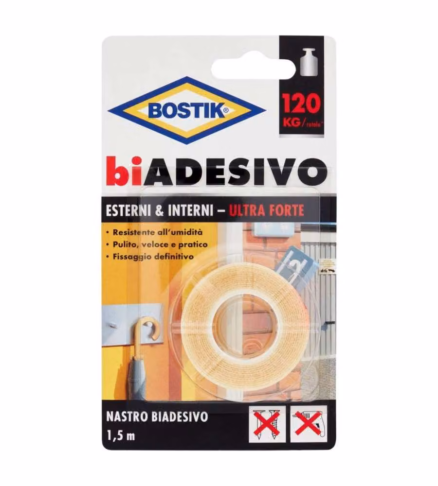 Bostik Nastro Biadesivo Ultra-Forte Trasparente Interni Esterni - 1,5m