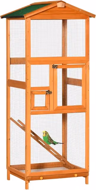 Gabbia per uccelli da esterno Xylo in legno di abete arancione con 2 porte, Altezza: 165 cm