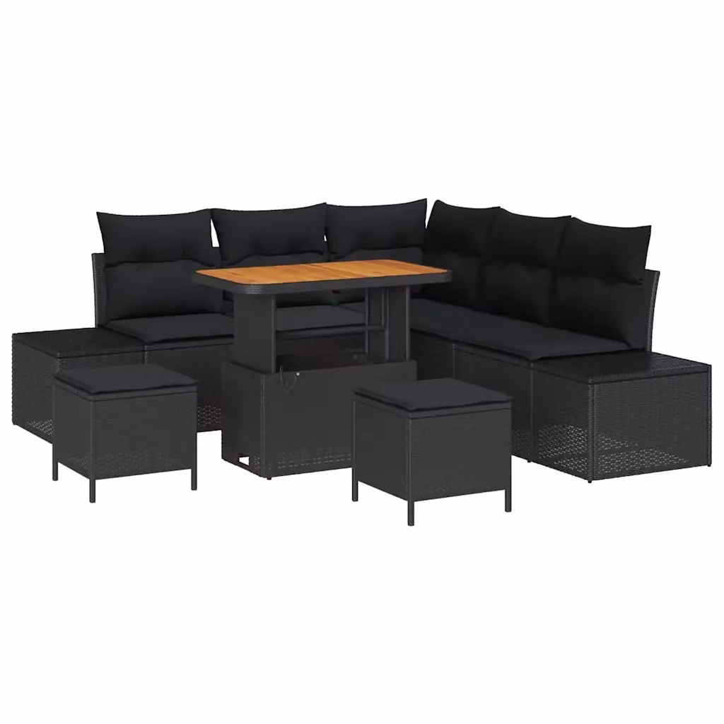 Set Divano da Giardino vidaXL 8 Pezzi a Forma di L con Cuscini e Tavolino Nero – 2