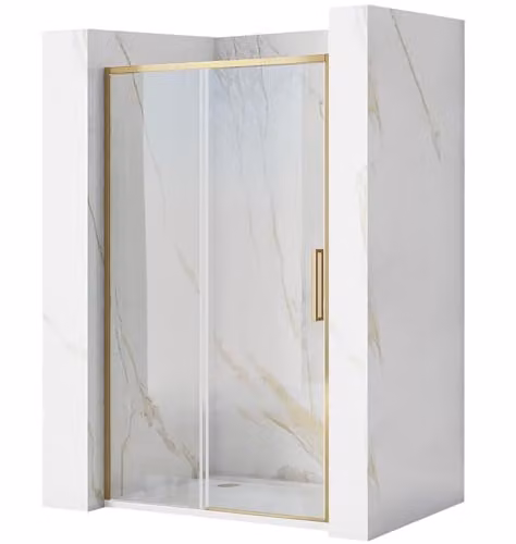 Rea - Rapid Slide Gold Brush 120 Porta Doccia Scorrevole Vetro Temperato Trasparente Di Sicurezza 6 mm (Oro) 2,5x121x195cm