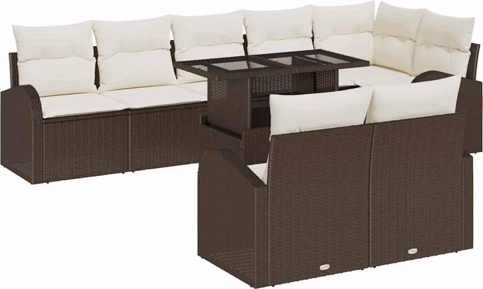 Set Divano da Giardino 9 pcs Marrone Poly Rattan