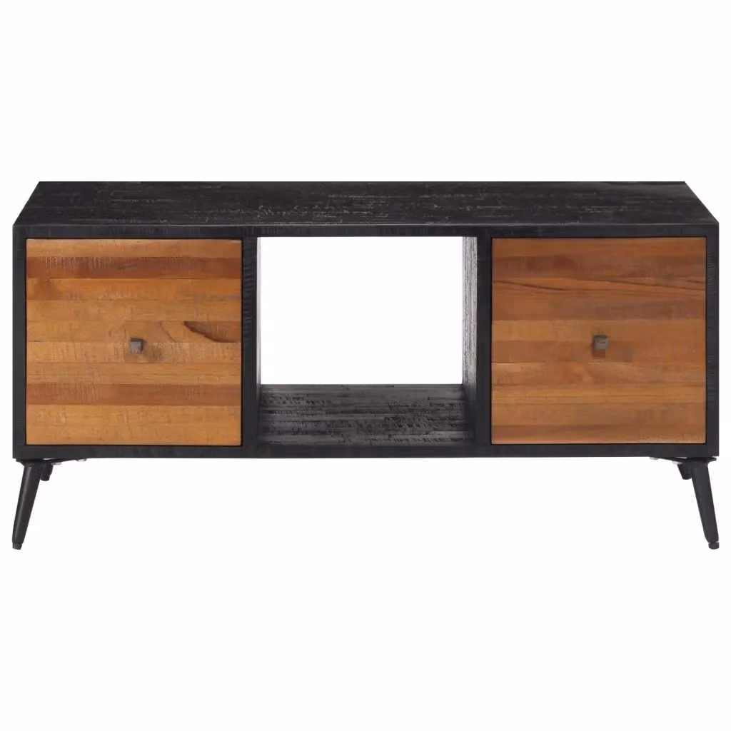 Tavolino da salotto rettangolare vidaXL in legno di teak e metallo, marrone e nero, L 90 x P 50 x H 41 cm – 2