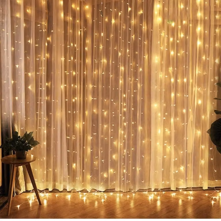 Catena luminosa natalizia con 300 LED, tenda lunga 3 m, bianco caldo