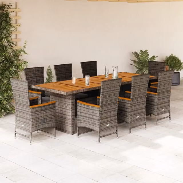 Set da pranzo da giardino vidaXL in legno di acacia e polyrattan grigio, 9 pezzi