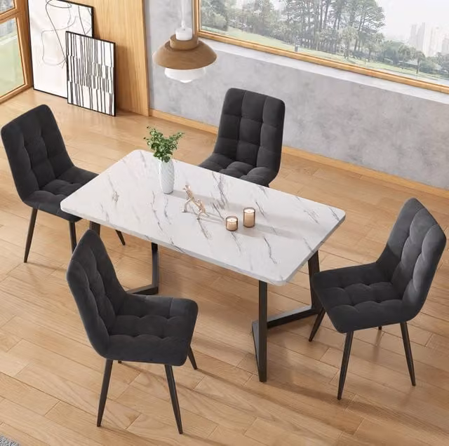 Set tavolo e 4 sedie 117x68x75 cm effetto marmo grigio
