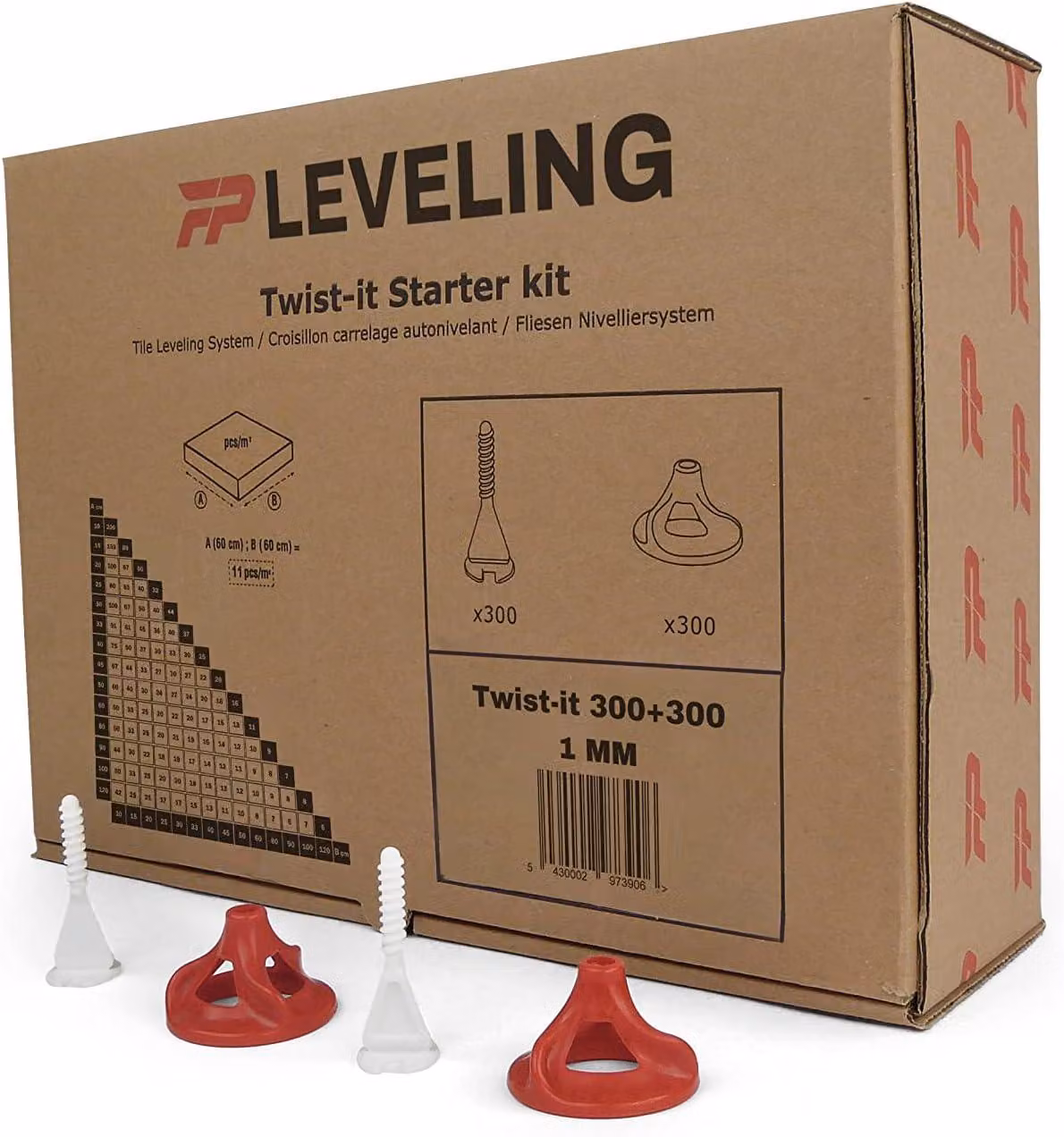 Kit di avviamento per sistemi di livellamento piastrelle, 1 mm, composto da 300 clip e 300 elementi di blocco, adatto per piastrelle da 3 a 22 mm