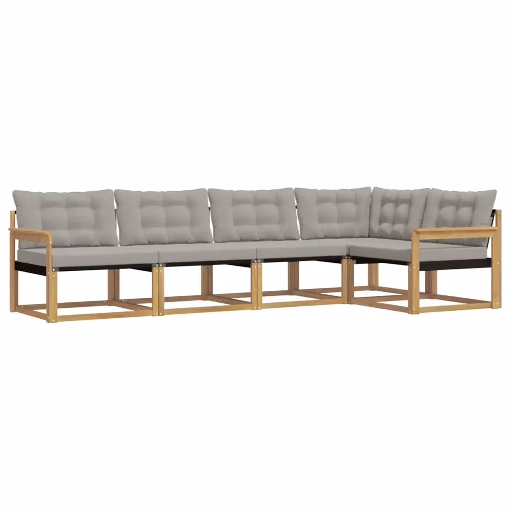 Set di divani da esterno a L vidaXL in legno di acacia con cuscini bianchi e grigi – 2
