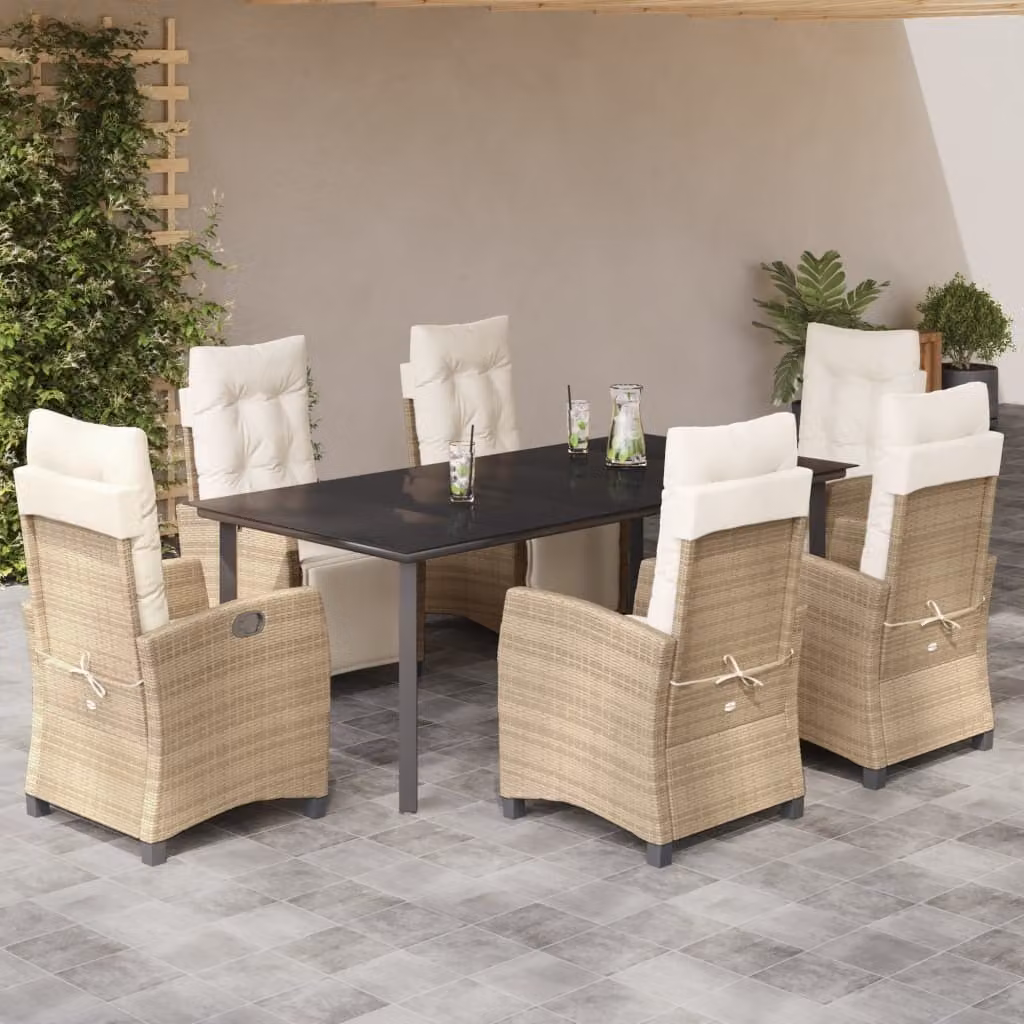 Maison Exclusive - Set da Pranzo da Giardino 7 pz con Cuscini Beige in Polyrattan