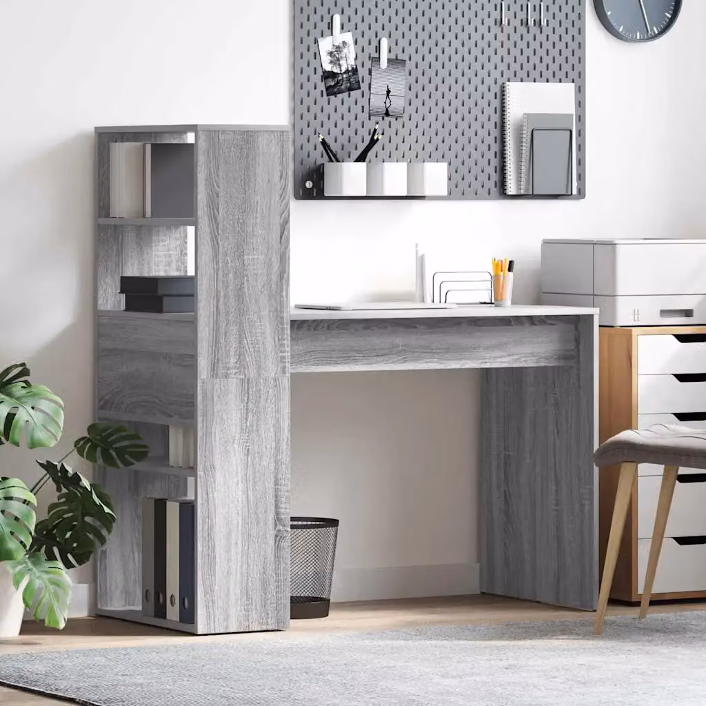 Scrivania moderna vidaXL in legno ingegnerizzato grigio L: 113 cm, P: 54 cm, H: 120 cm