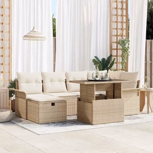 Set Divano da Giardino 7 pz Beige polyrattan 3359678