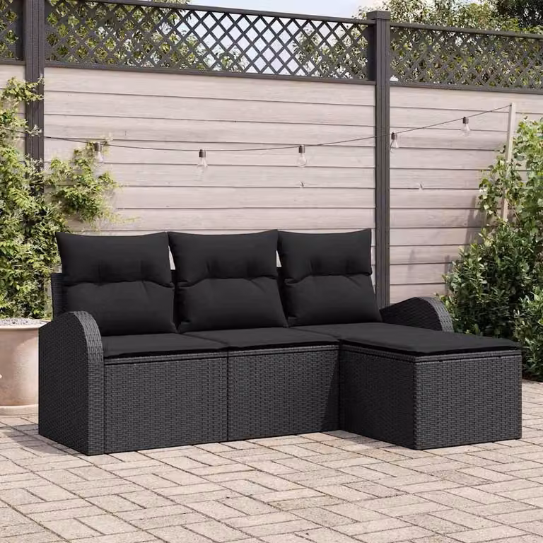 Maison Exclusive - Set di divani con cuscino 4 pcs Nero polyrattan