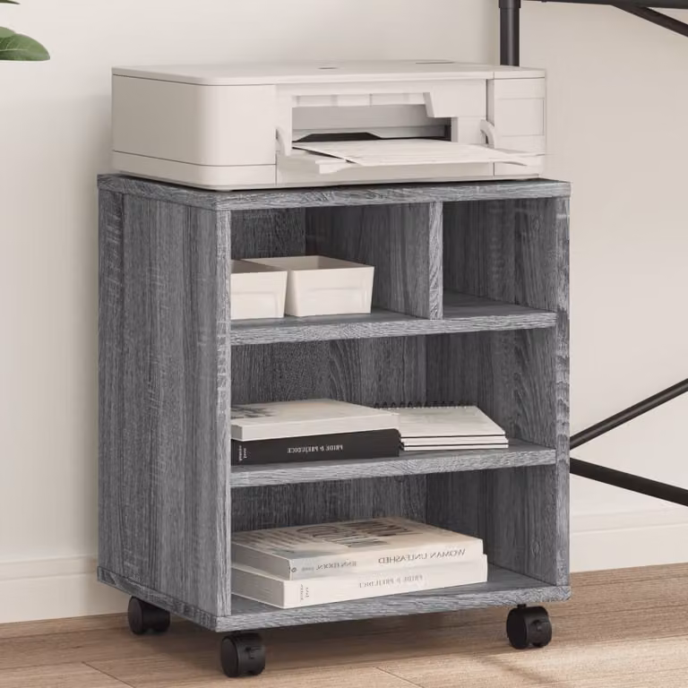 vidaXL Supporto per Stampante con Ruote Grigio Sonoma L 41 cm, P 32 cm, H 48 cm