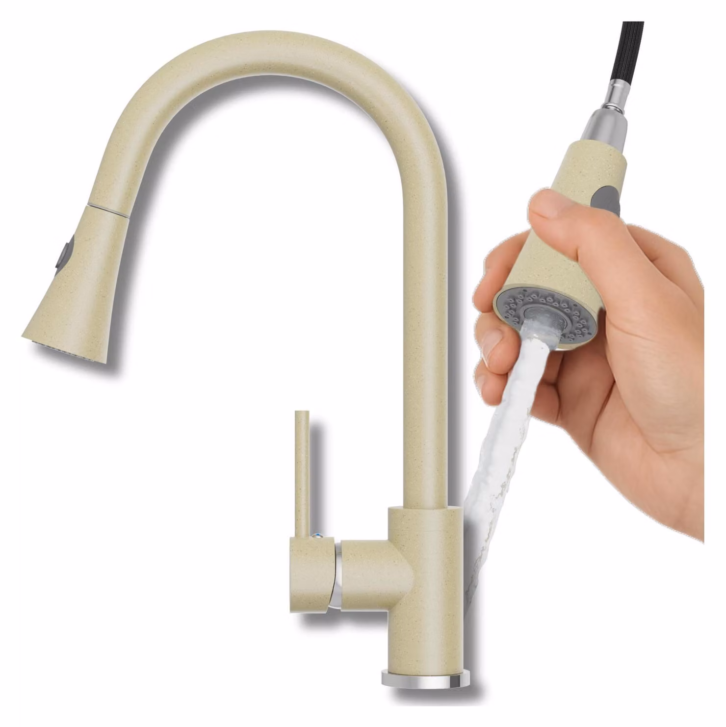 Granitan - Miscelatore cucina - Rubinetto cucina altezza 40 cm - Miscelatore lavello beige - SNAKE