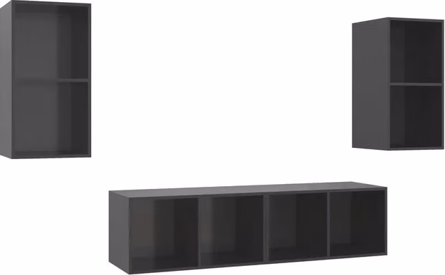 Mobile TV a parete moderno in MDF grigio lucido con 4 pezzi per soggiorno