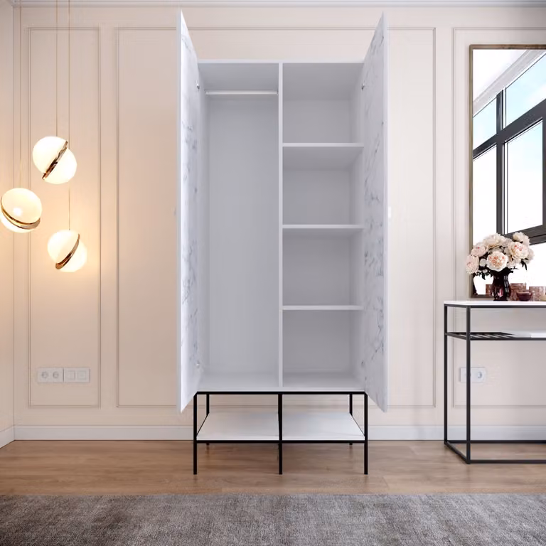 Skye Decor, Martin 2 - Bianco, Nero, Oro, Armadio, Bianco, 100% PANNELLI DI PARTICELLE RIVESTITI IN MELAMMINA, 84 x 50 x 200 cm
