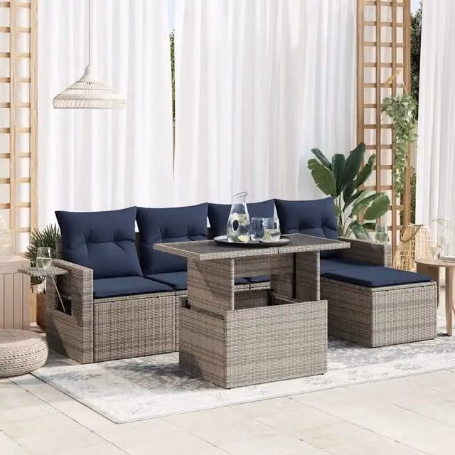 Set Divano da Giardino 6 pz con Cuscini Grigio 3326462