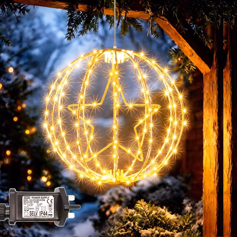 Catena luminosa a forma di stella di Natale, 200 LED, grado di protezione IP65, colore nero, cavo di 5 metri