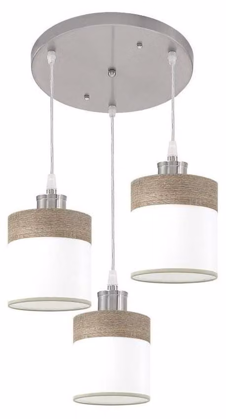 Lampada a soffitto, 3 attacchi E27, finitura nickel/legno grigio chiaro, dimensioni 42x42 cm