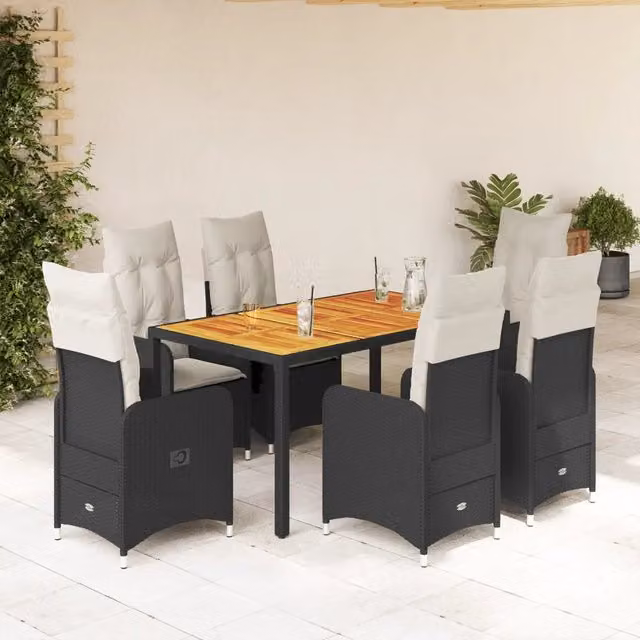 Set da Bistrò da Giardino 7 pz con Cuscini Nero in Polyrattan 3276980