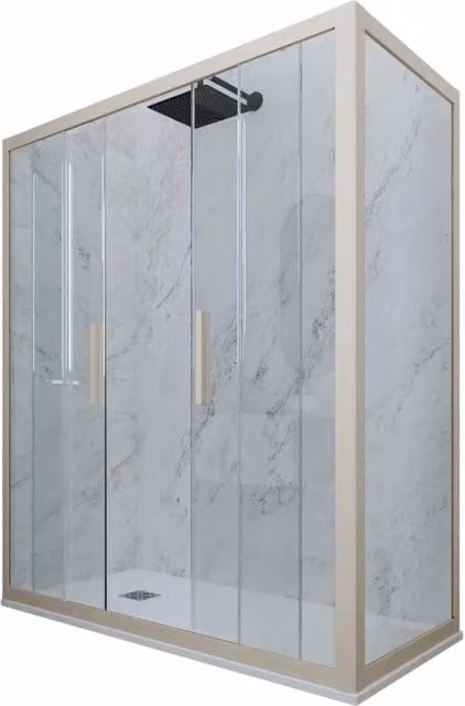 Box doccia rettangolare FORTE mod. Glam Duo con 2 ante scorrevoli, vetro trasparente e profilo champagne, L 140 cm x P 70 cm x H 200 cm