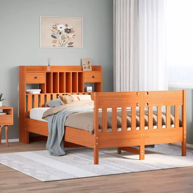 Letto senza Materasso Marrone Cera 135x190 cm in Legno di Pino 3323277