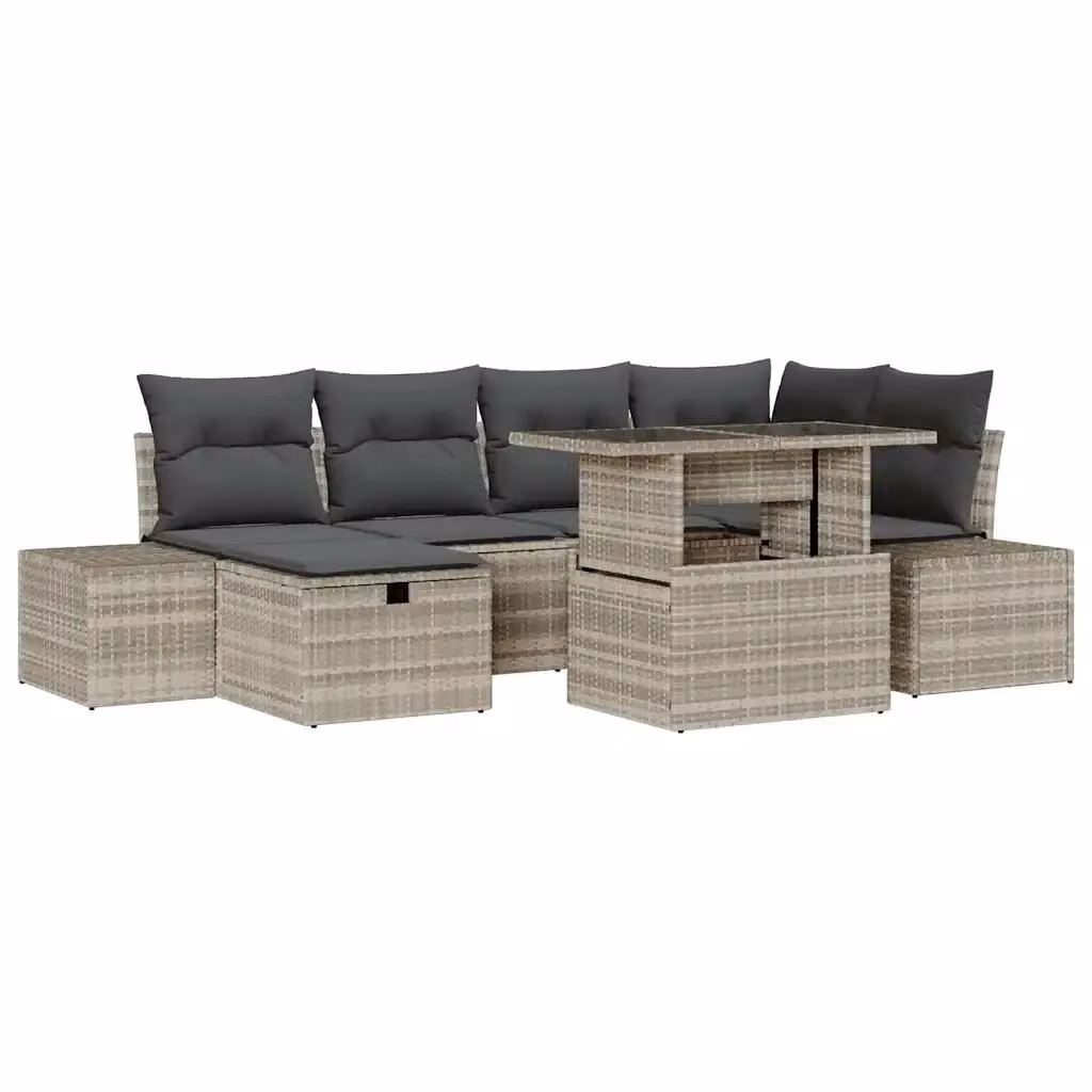 Set Divano da Giardino Moderno vidaXL in Polyrattan Grigio con 7 Pezzi e Cuscini Inclusi – 2