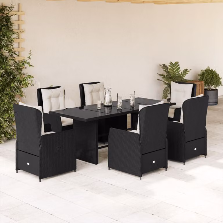 vidaXL Set da Pranzo da Giardino 7 pz in Polyrattan Nero con Piano in Vetro