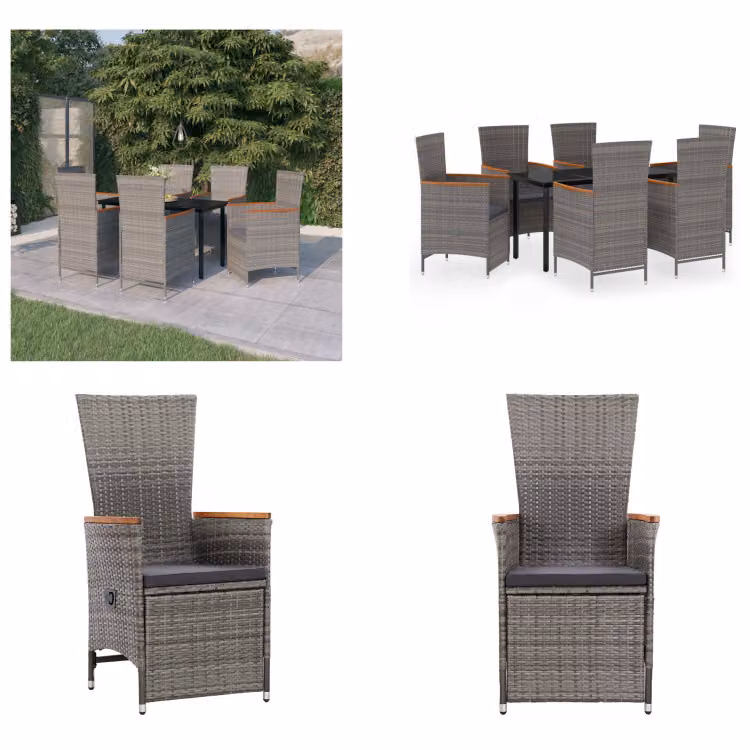 vidaXL Set da pranzo da giardino 7 pezzi con cuscini grigio - Set da pranzo da giardino - Gruppi da pranzo da giardino - Set di mobili da giardino - Set di mobili da giardino