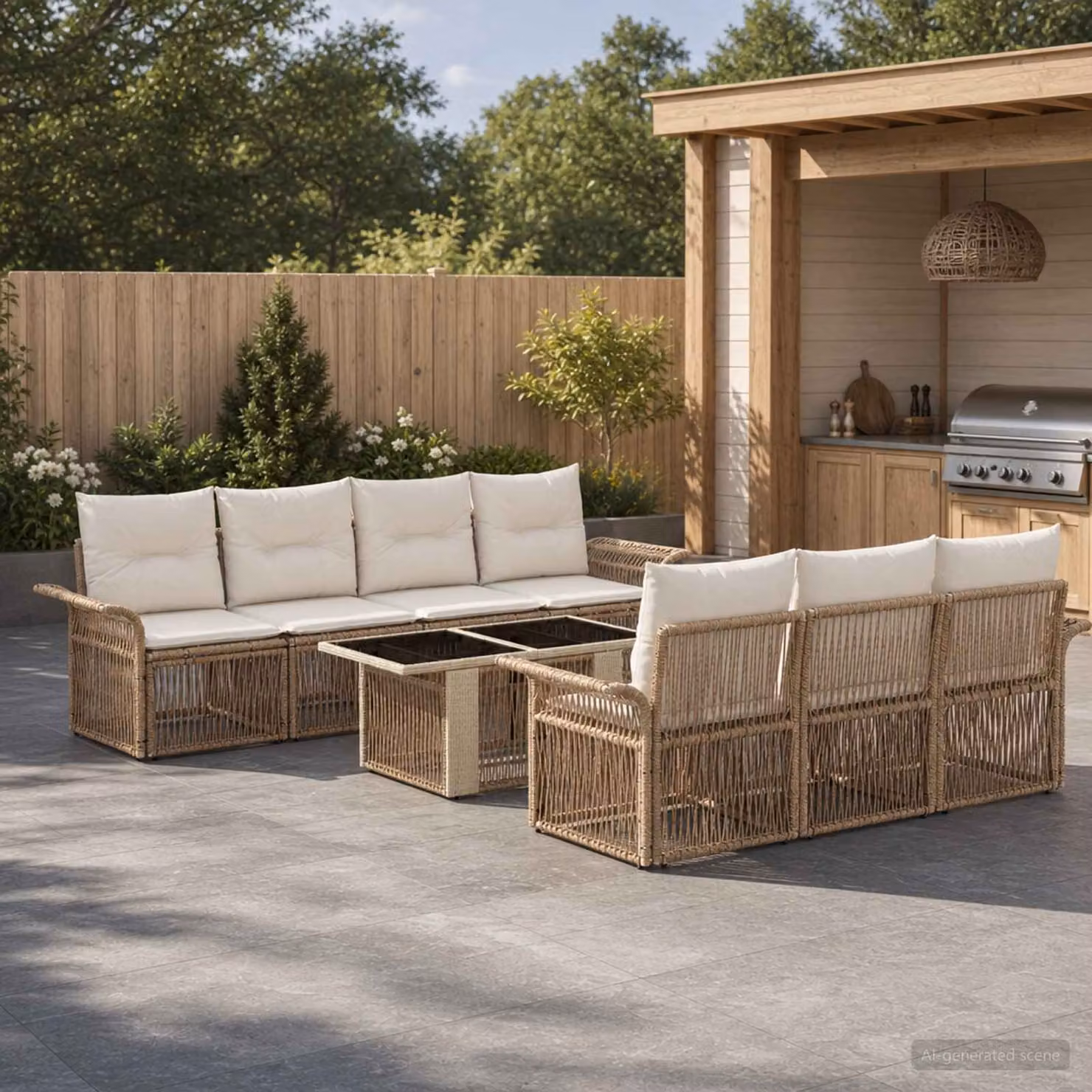 Set Divano da Giardino vidaXL 8 Pezzi in Polyrattan con Cuscini Beige e Bianco Crema