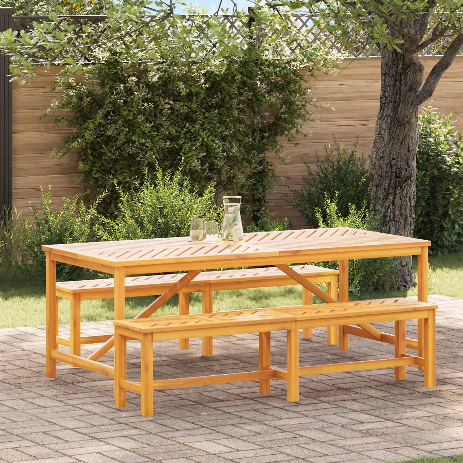 Set da pranzo per giardino e terrazzo vidaXL in legno di acacia marrone, 3 pezzi