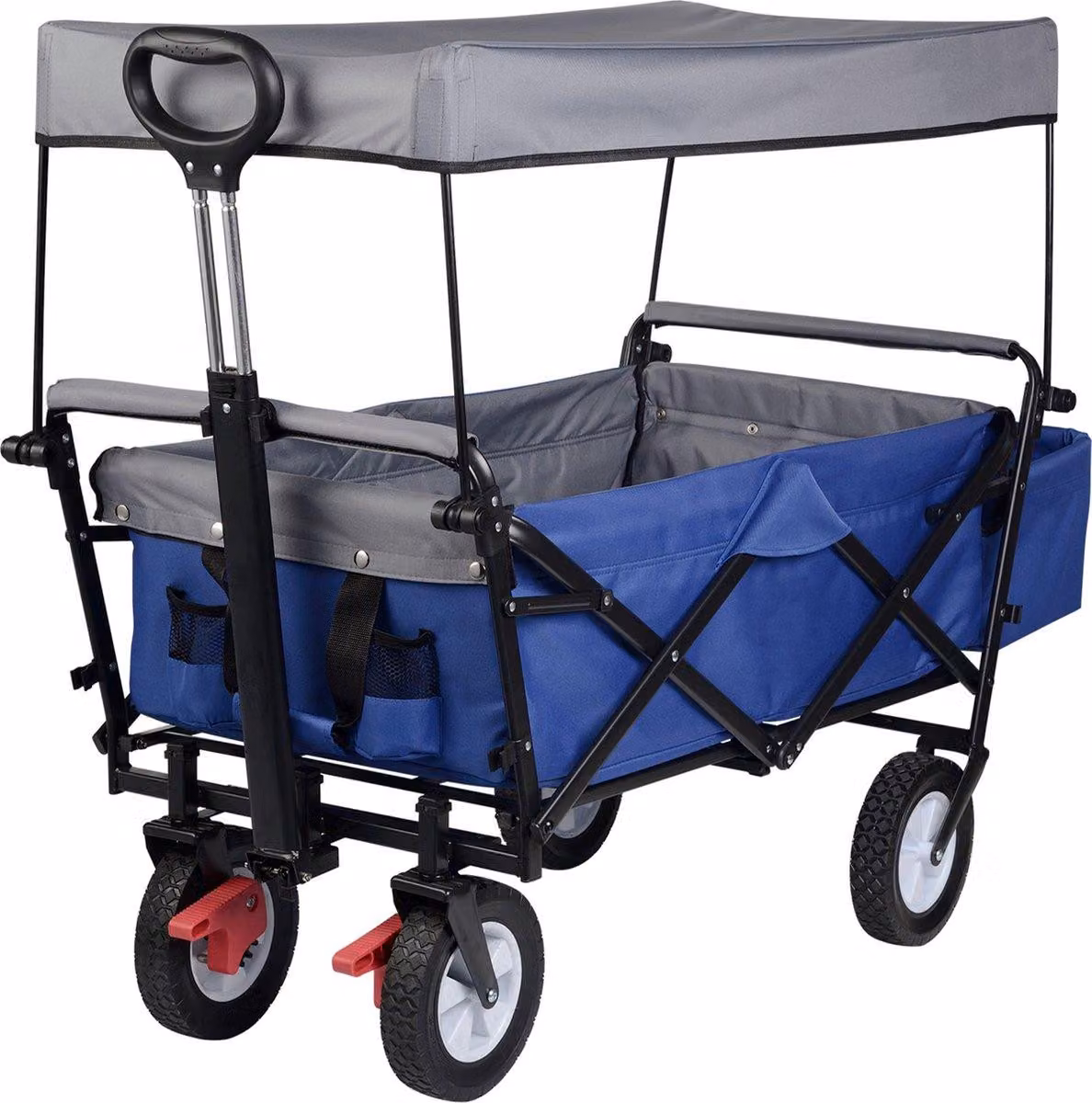 Carrello Happyment blu – Pieghevole – Carrello da campeggio e da spiaggia – Per la spesa o per i bambini – Max. 80 kg