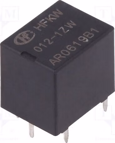 1 relè: elettromagnetico. Bobina: 12VDC, 35A. Tensione massima: 16VDC. Modello: HFKW/012-1ZW. Produttore: Elektro