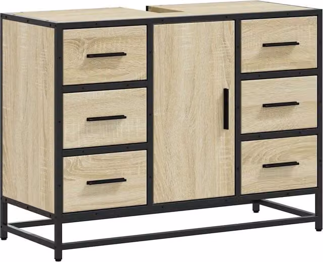 Armadio sottolavabo rétro per bagno 80 x 33 x 60 cm grande spazio di archiviazione stile industriale in legno ingegnerizzato rovere sonoma 02_0049666
