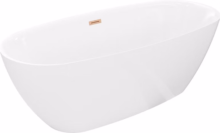 Mexen Luvo Slim vasca da bagno freestanding 170 x 75 cm, bianca, troppo pieno rame spazzolato - 52801707500-65