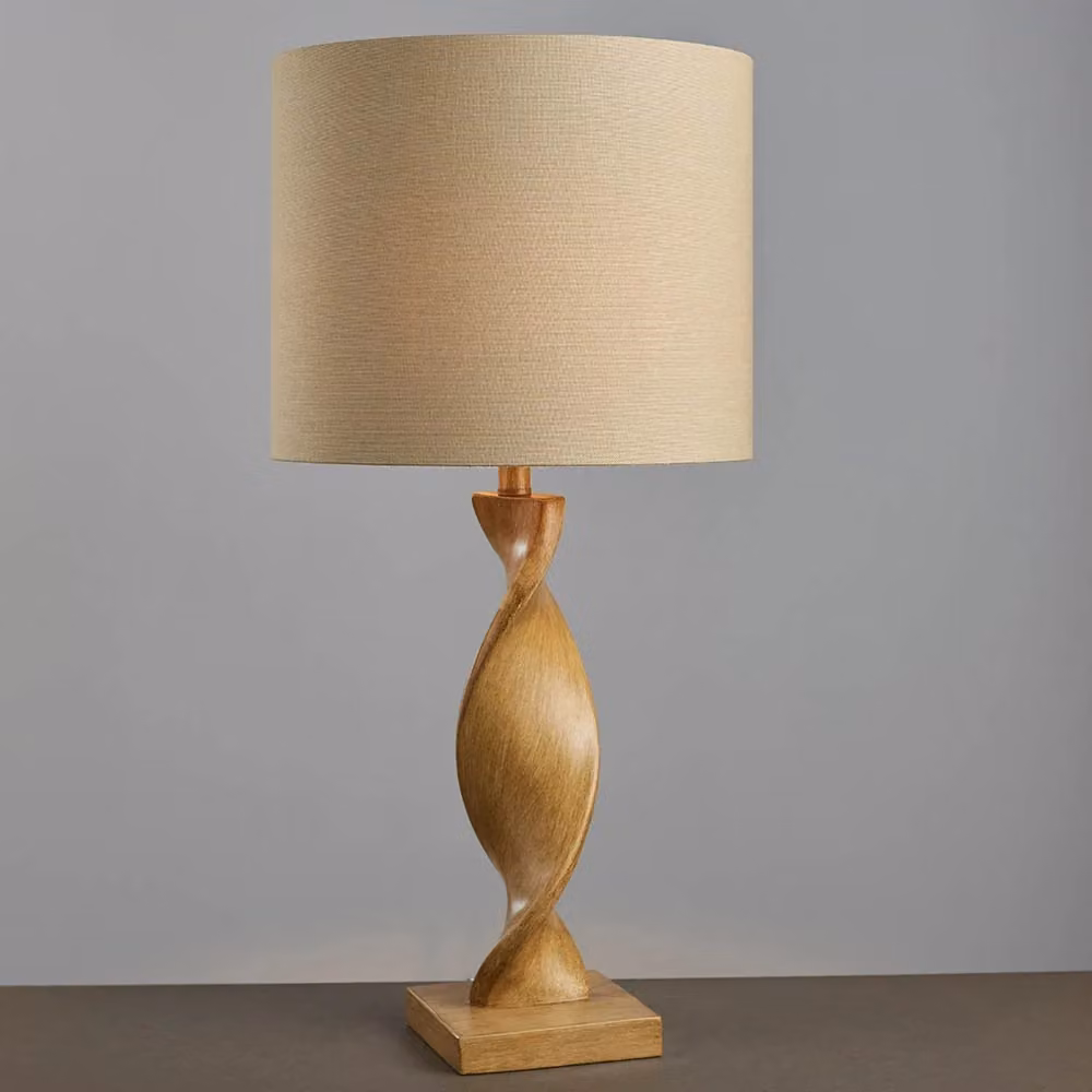 Lampada da tavolo scandinava Abia Endon in legno e tessuto beige con attacco E27 – 2