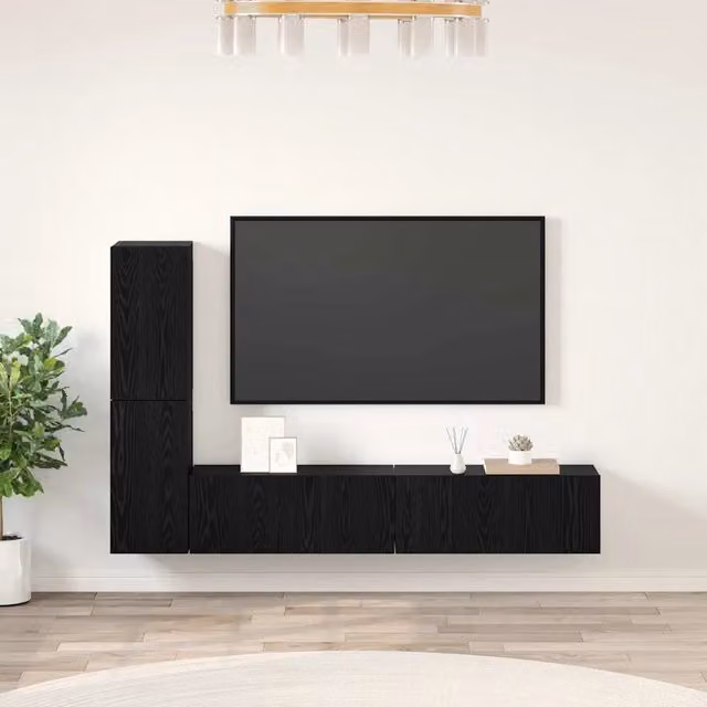Mobile TV da Parete 2 pz Rovere Nero Legno ingegnerizzato 3393271
