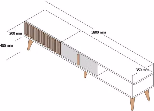 Mobile TV in legno "Milan" - 180 x 35 x 40 cm - Noce, Bianco