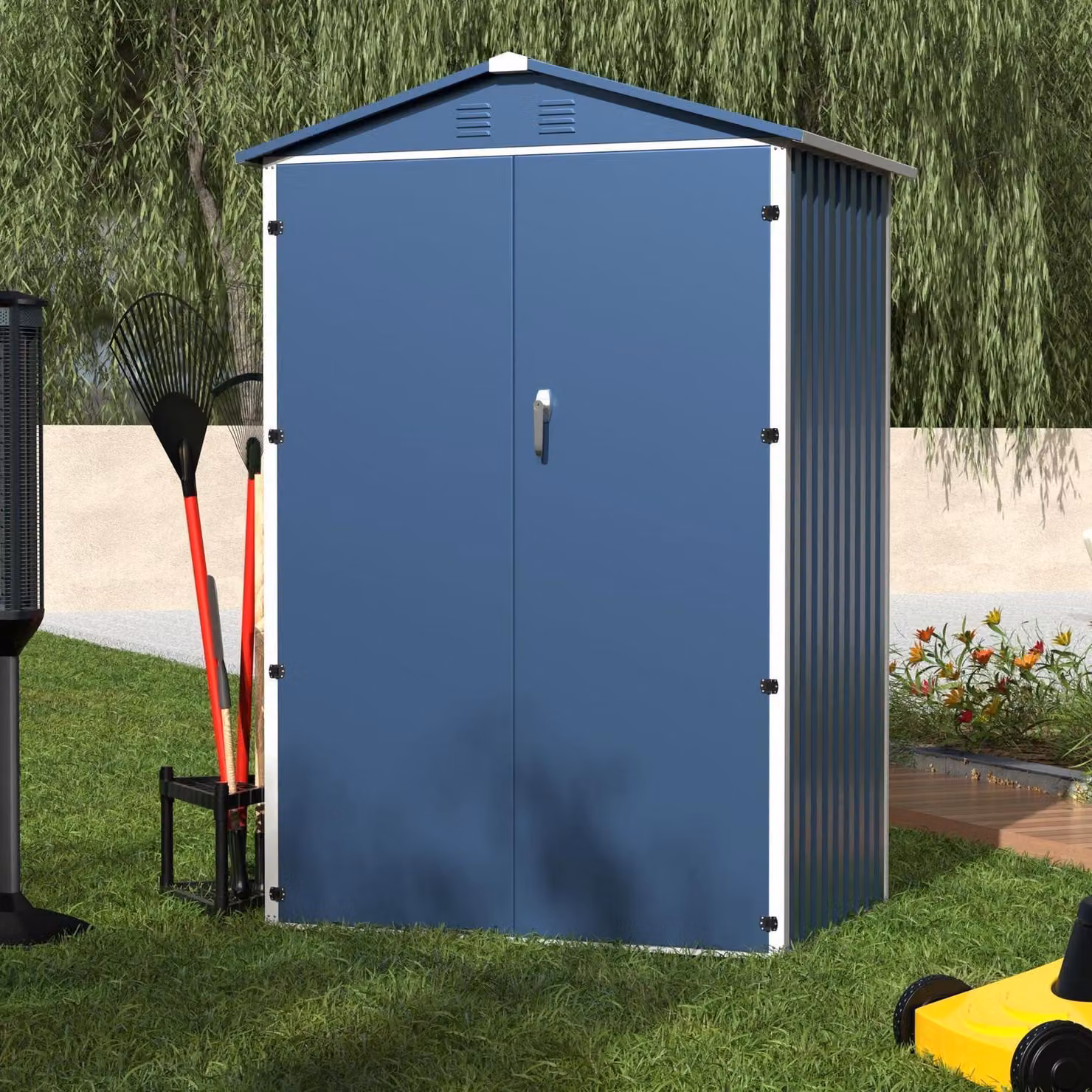 Edificio in metallo, 2 m², con tetto a falde, colore blu, dimensioni 185x125,5x88,5 cm