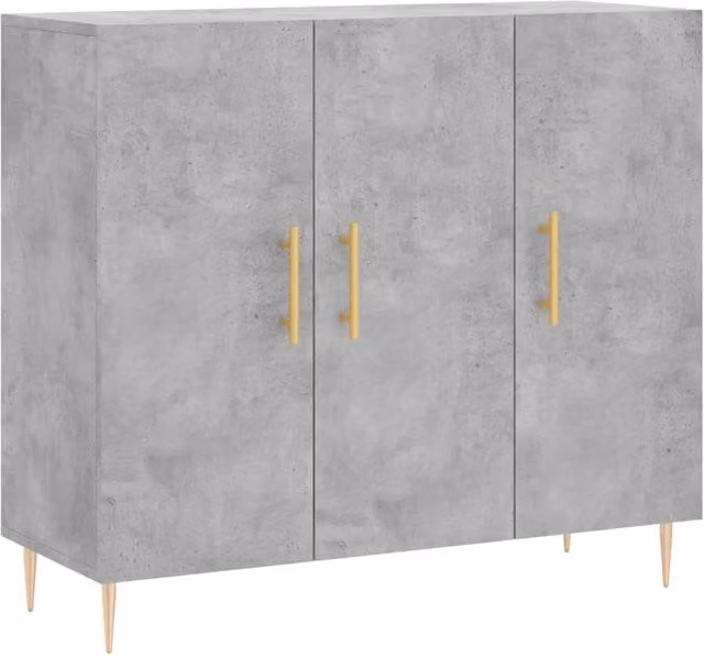 Buffet credenza con cassettiera e mobile contenitore moderno in MDF e metallo per cucina o soggiorno, colore grigio, L: 90 cm, P: 34 cm, H: 80 cm